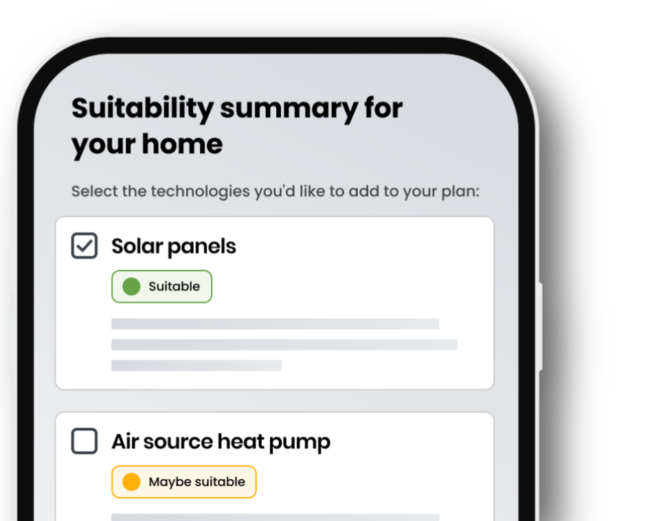 A mobile device showing the technology suitability page